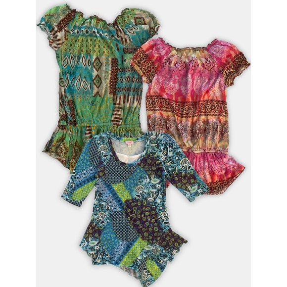 Beautees Other - 3 Girls Colorful Boho Peasant Tops Size Large